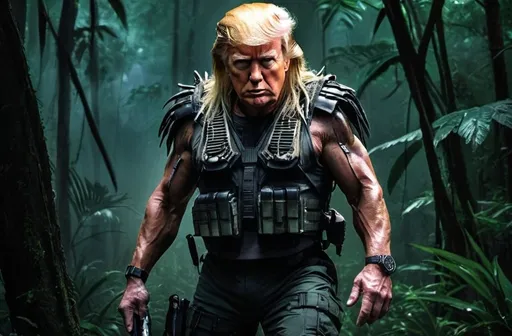 Prompt: Donald Trump starring in Predator movie poster art