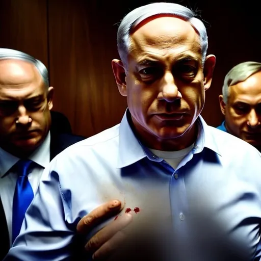 Prompt: Benjamin Netanyahu with blood on his shirt