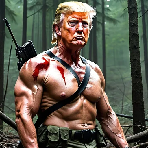 Prompt: Trump starring in Rambo movie art