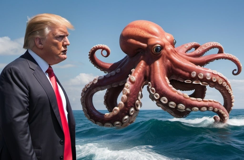 Prompt: Donald Trump v.s giant octopus