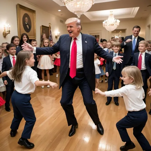 Prompt: Trump dancing with children
