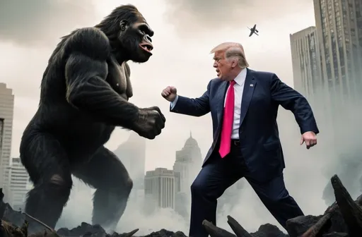 Prompt: Donald Trump fighting king kong