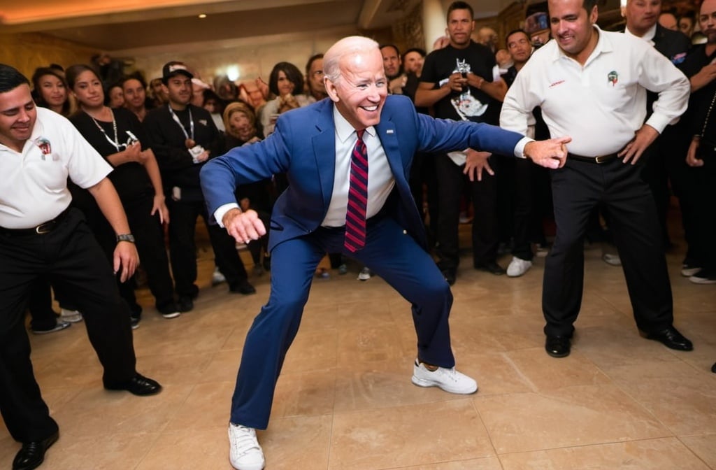 Prompt: Joe Biden break dancing with Mexicans