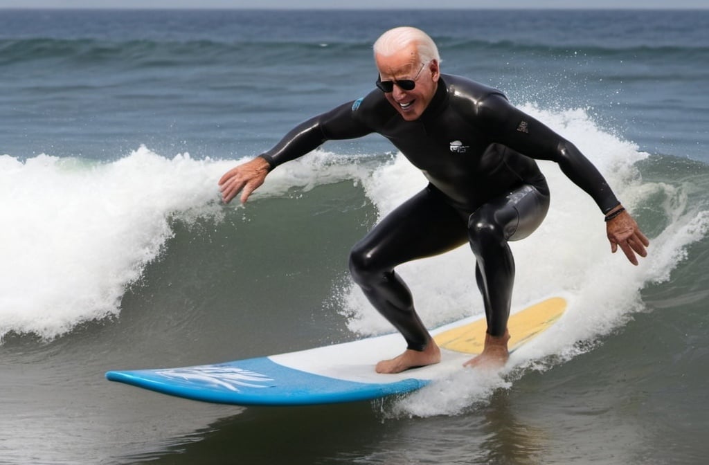 Prompt: Joe Biden surfing