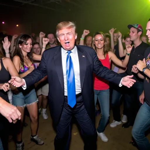 Prompt: Donald Trump dancing at a Rave