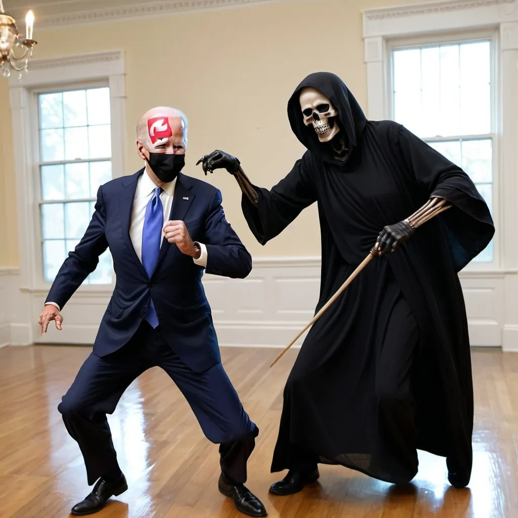 Prompt: Joe Biden dancing with grim reaper