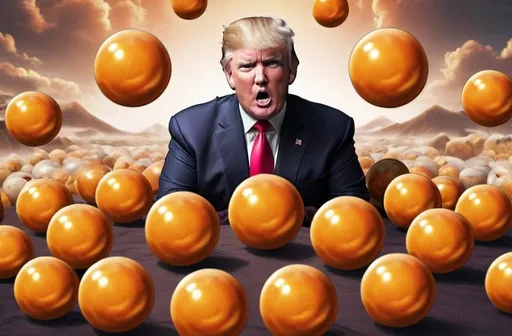 Prompt: Donald Trump surrounded by Dragon Balls Z