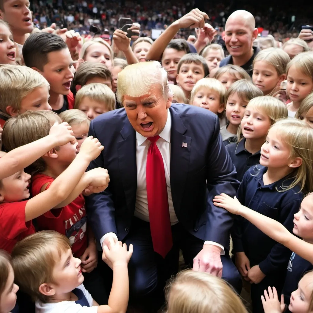 Prompt: Donald Trump in moshpit with children