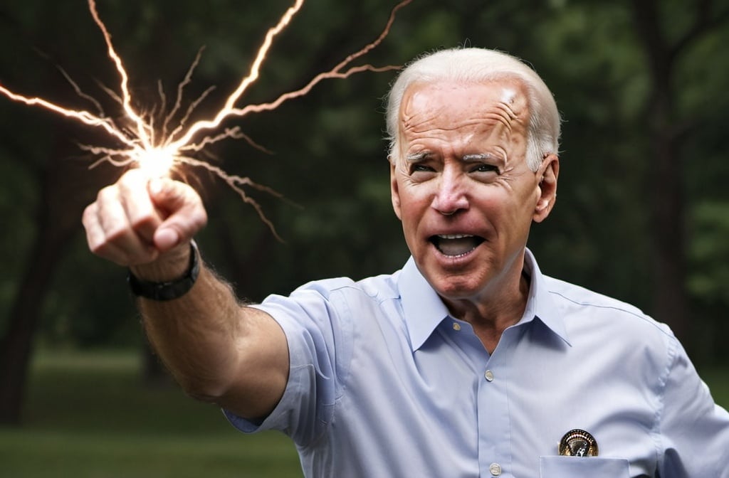 Prompt: Joe Biden shooting lightning from finger tips