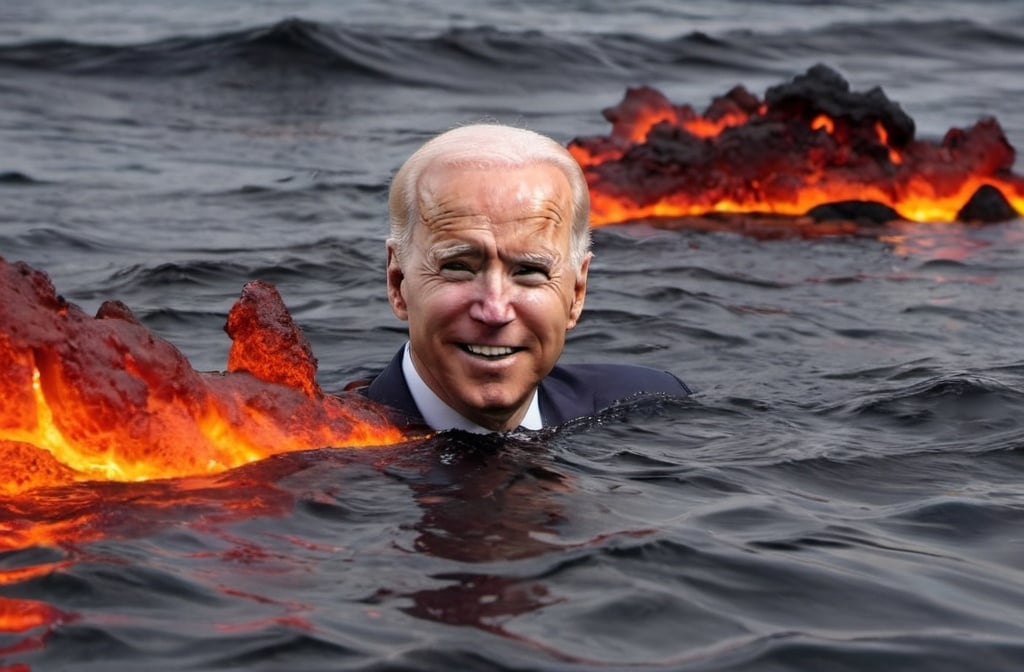 Prompt: Joe Biden swimming in lava