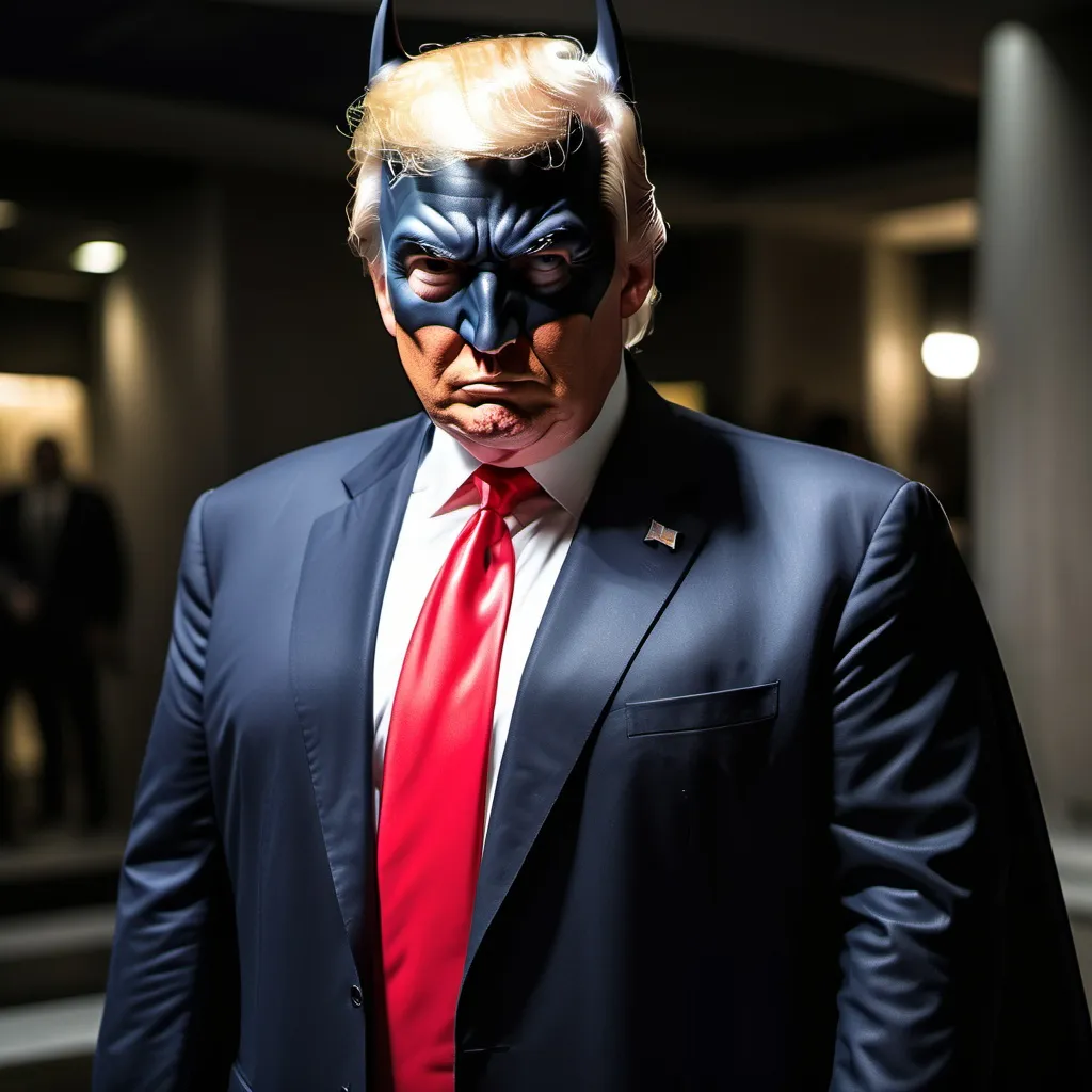 Prompt: Donald Trump dressed up at Batman