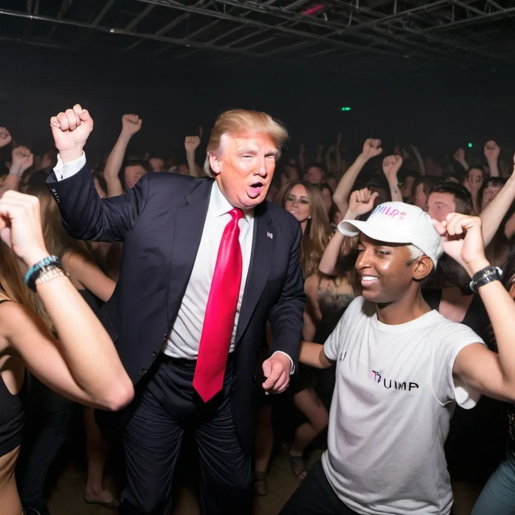 Prompt: Donald Trump dancing at a Rave