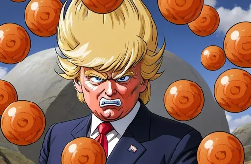 Prompt: Donald Trump surrounded by Dragon Balls Z