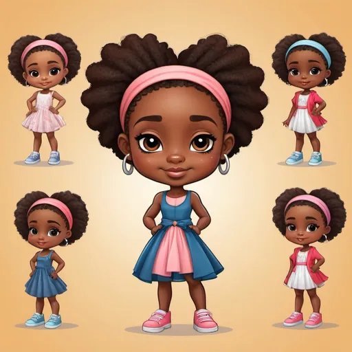 Prompt: Create African American children cartoon with the characters fashionably dressed