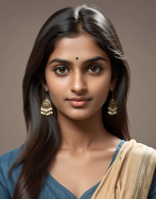Prompt: Ultra-realistic full-body portrait of a healthy young Indian woman, around 24 years old, with a confident and graceful expression. She has a tall frame and an oval-shaped face with well-defined cheekbones, a soft jawline, expressive almond-shaped eyes with long lashes, a straight nose, and naturally full lips. Her complexion is clear with a warm golden-brown skin tone and a natural, healthy glow. Her hair is styled in a clean, shoulder-length bob cut with inward-curved ends — smooth, voluminous, and neatly parted in the center, giving a polished and contemporary vibe. She is dressed in a stylish outfit: a fitted crop top paired with a high-waisted, knee-length skirt, both in modern, solid tones like black, white, or muted earth tones. The look is chic and fashionable, with no excessive accessories. The background features soft studio lighting with a clean gradient, emphasizing her confident posture as she stands front-facing, looking directly into the camera with poise and strength.