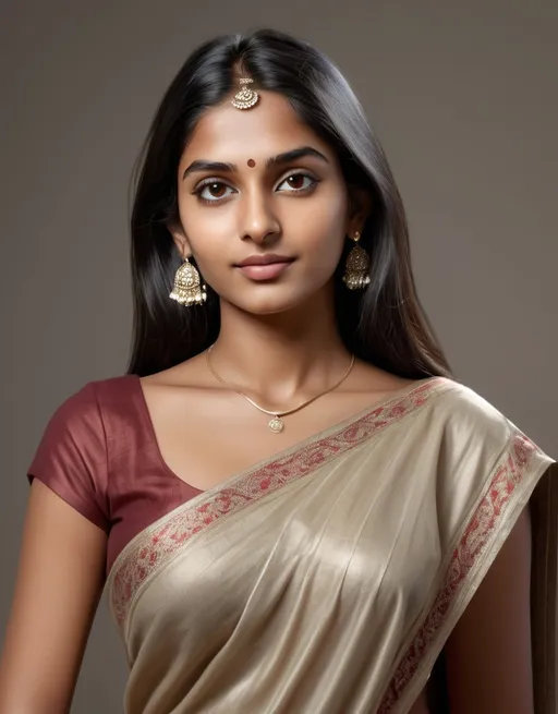 Prompt: Ultra-realistic full-body portrait of a healthy young Indian woman, around 24 years old, with a confident and graceful expression. She has a tall frame and an oval-shaped face with well-defined cheekbones, a soft jawline, expressive almond-shaped eyes with long lashes, a straight nose, and naturally full lips. Her complexion is clear with a warm golden-brown skin tone and a natural, healthy glow. Her hair is styled in a clean, shoulder-length bob cut with inward-curved ends — smooth, voluminous, and neatly parted in the center, giving a polished and contemporary vibe. She is dressed in a stylish outfit: a fitted crop top paired with a high-waisted, knee-length skirt, both in modern, solid tones like black, white, or muted earth tones. The look is chic and fashionable, with no excessive accessories. The background features soft studio lighting with a clean gradient, emphasizing her confident posture as she stands front-facing, looking directly into the camera with poise and strength.