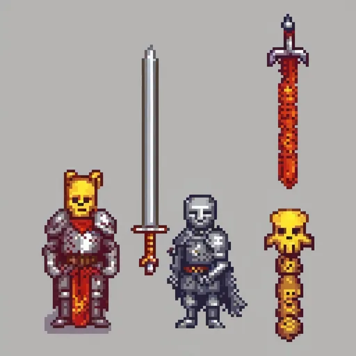 Prompt: tall knight under 2 meters Holds 2 swords in his hands meter-long golden and mithril swords on the head there is a bone bloody mask