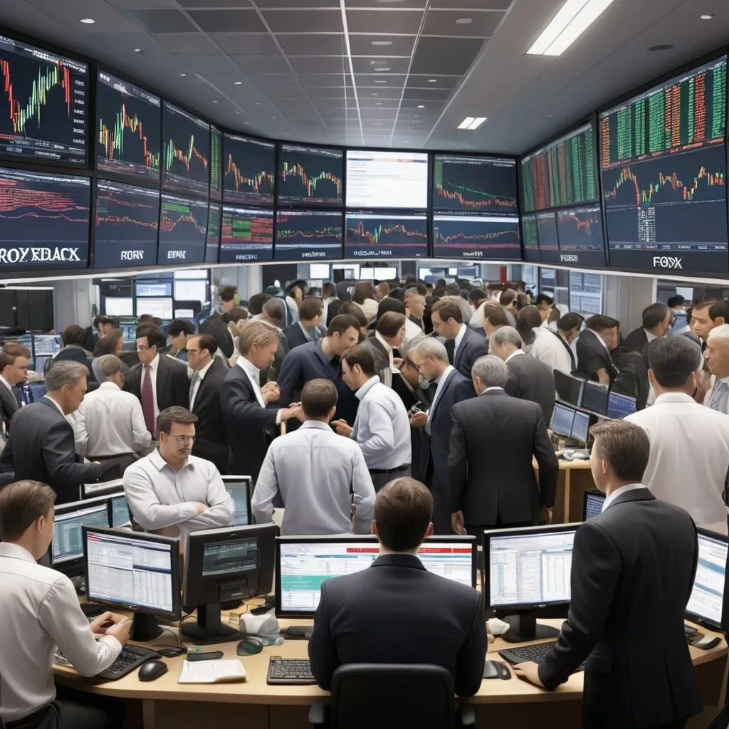 Prompt: graphic of a bustling forex marketplace