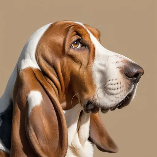 Prompt: side profile portrait of basset hound