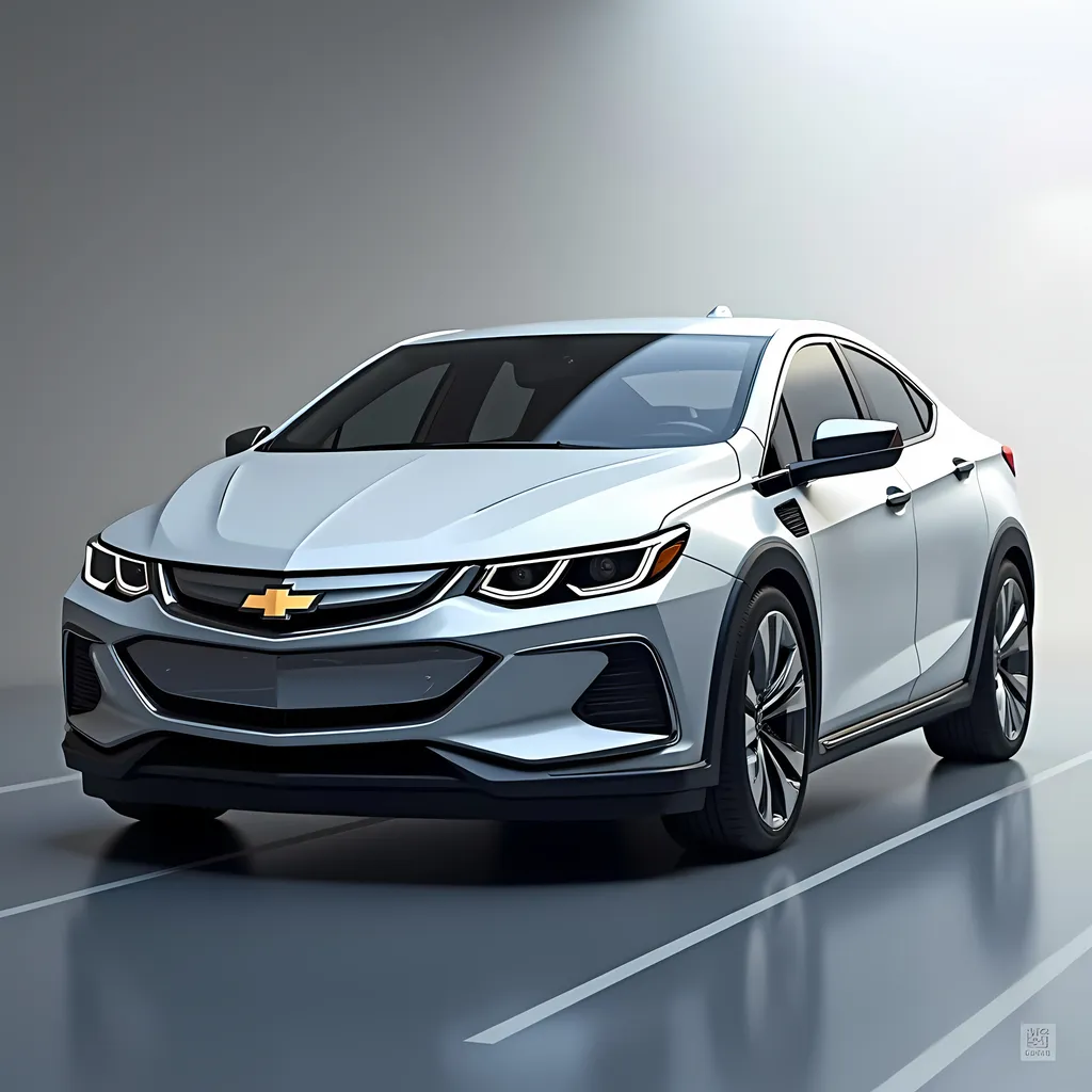 Prompt: what would the Chevrolet Volt look like if Chevrolet brought it back for the 2025 model year? Show a full image of the car and make sure there is a charging port on the front-left fender.