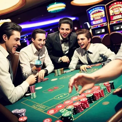 Prompt: Having fun drinking and playing casino with friends. only boys