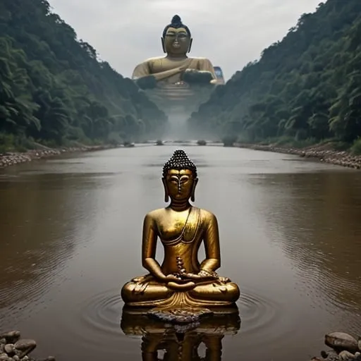 Prompt: lord buddha at the river