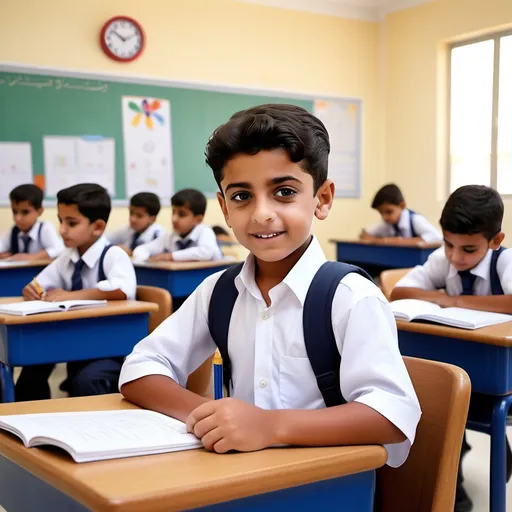 Prompt: Student small boy in Dubai schools