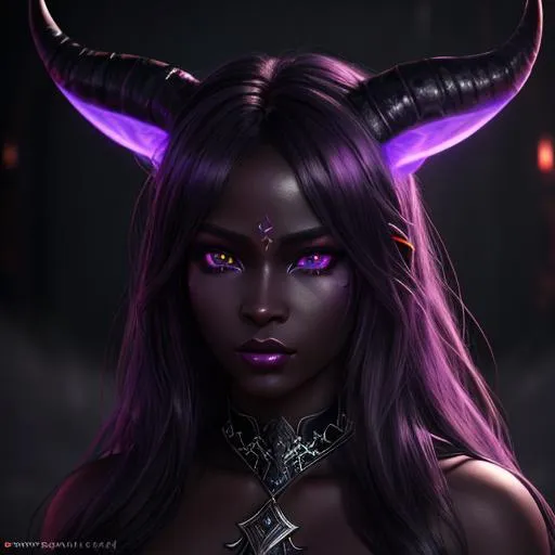 Prompt: extremely realistic, hyperdetailed, female demon, long horns, dark purple skin, emitting dark aura, highly detailed face, highly detailed eyes, full body, whole body visible, full character visible, soft lighting, high definition, ultra realistic, unreal engine 5, 8K, digital art