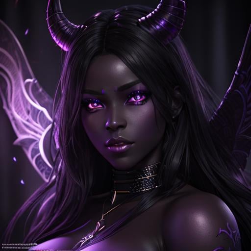 Prompt: extremely realistic, hyperdetailed, female demon, dark purple skin, dark aura, highly detailed face, highly detailed eyes, full body, whole body visible, full character visible, soft lighting, high definition, ultra realistic, unreal engine 5, 8K, digital art