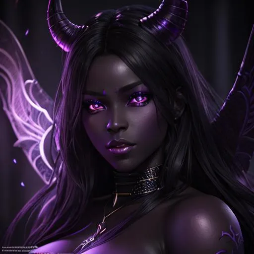 Prompt: extremely realistic, hyperdetailed, female demon, dark purple skin, dark aura, highly detailed face, highly detailed eyes, full body, whole body visible, full character visible, soft lighting, high definition, ultra realistic, unreal engine 5, 8K, digital art