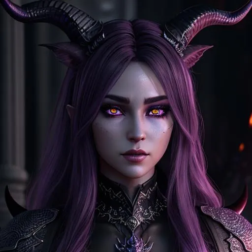 Prompt: extremely realistic, hyperdetailed, female demon, long horns, dark purple scaly skin, emitting dark aura, highly detailed face, highly detailed eyes, full body, whole body visible, full character visible, soft lighting, high definition, ultra realistic, unreal engine 5, 8K, digital art