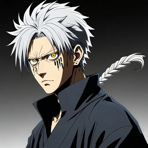 Prompt: Jujutsu kaisen anime style
Ryuu has a commanding presence with medium-length black hair streaked with white strands, giving it a natural "split" look that reflects his Yin-Yang powers. His sharp, angular face is marked by a faint scar running across his left cheek. He has heterochromatic eyes: his right eye glows a deep gold (Yang) and his left eye a cold silver (Yin). Ryuu prefers a high-collared black jujutsu uniform with white trim, and he wears a silver pendant shaped like the Yin-Yang symbol..