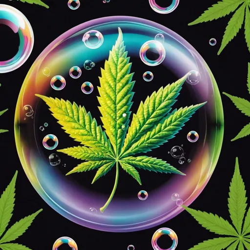 Prompt: bright, glass, bubbles, detailed  marijuana leaf in bubbles, smoke in bubbles, glassy, small bubbles, print numbers 420 in bubbles, smoke, psychedelic, bold, glassy, vivid
