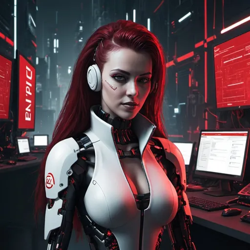 Prompt: Creae a image for a linkeding post with the title Comptia Xpert Series, using red and white in a cyberpunk style 