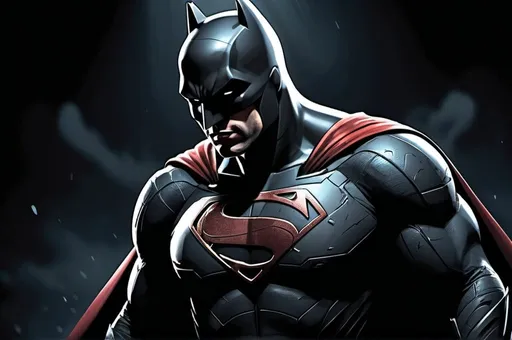 Prompt: Illustration art of Batman vs superman, created in Adobe Illustrator, detailed cape and cowl, high quality, comic book style, dramatic lighting, dark tones, iconic emblem, dynamic pose, professional, ultra-detailed, Adobe Illustrator, comic book style, dramatic lighting, detailed cape and cowl, dark tones, iconic emblem, dynamic pose, professional