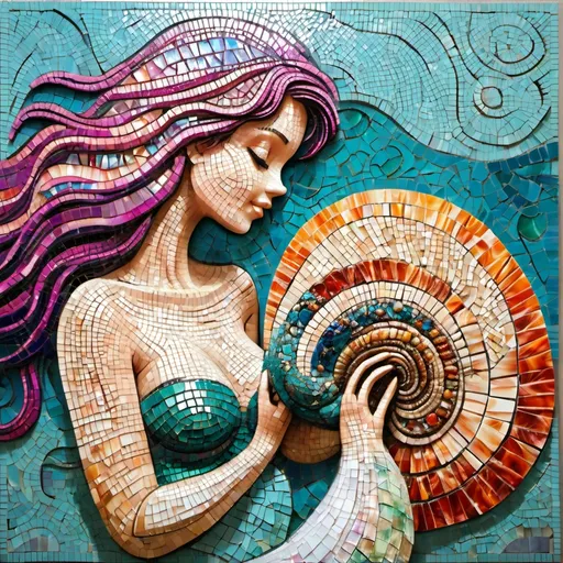 Prompt: colourful sea shell mosaic style- You are worthy of love, respect, and kindness, especially from yourself. A mermaid is being reminded.