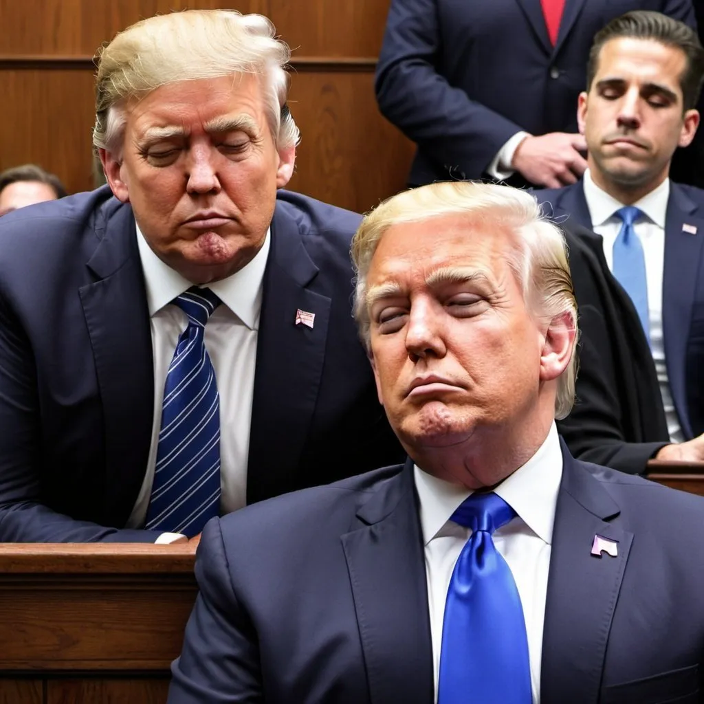 Prompt: Donald Trump Sleeping in Court next to Hunter Biden