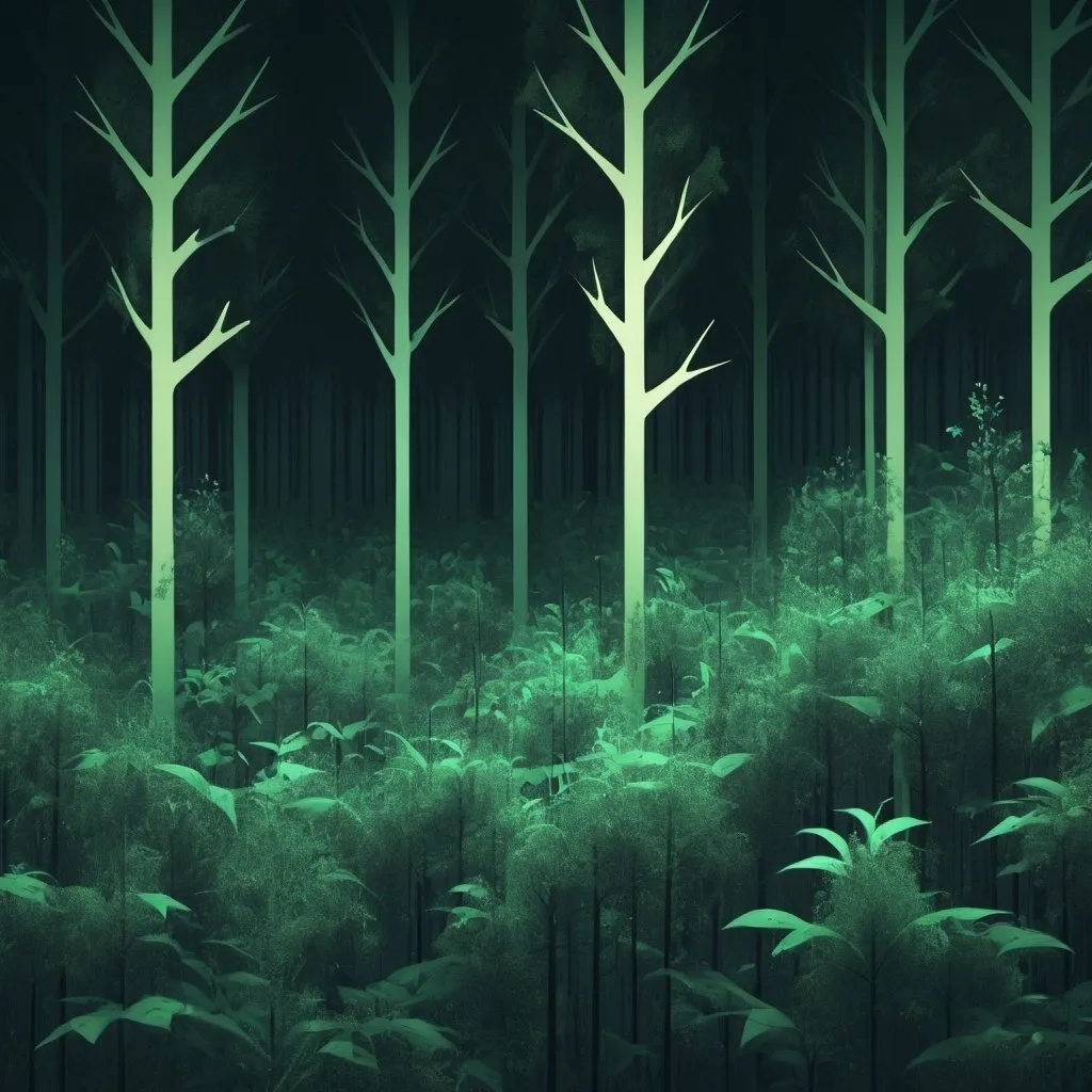 Prompt: abstract data art depicting random forest growth