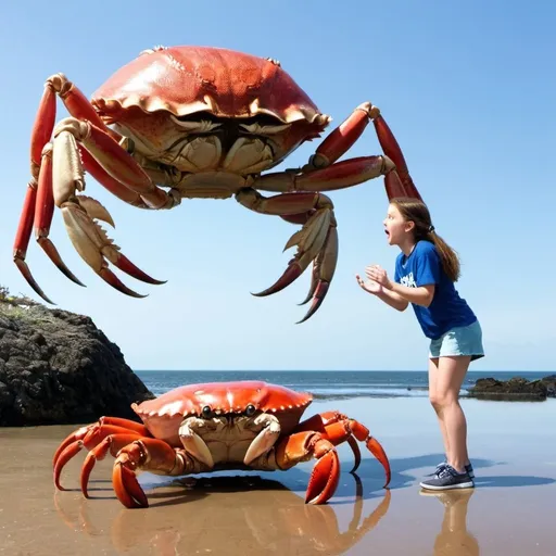 Prompt: Girl vs giant crab