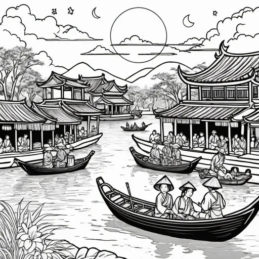 Prompt: full moon festival vietnam coloring page