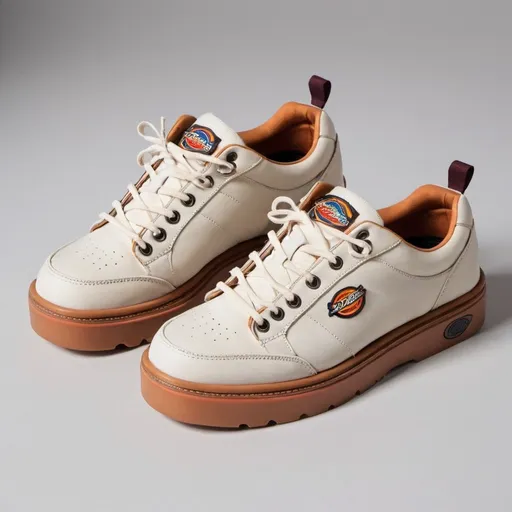 Prompt: a pair of chunky sneakers from a collar between dickies and Santa Cruz
