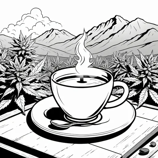 Prompt: (Coffee Cup), vibrant logo design, (Smokin' Joes Coffee and Cannabis), retro style, old diner aesthetics, (Jount 66 sign), tranquil Albuquerque NM backdrop, majestic Sandia Mountains, warm earthy tones, cozy ambiance, rich textures of coffee, low-hanging smoke from cannabis joint, (ultra-detailed) elements, inviting atmosphere, hint of nostalgia, suitable for a café or lounge brand aesthetic, high quality perspective.