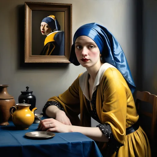 Prompt: Vermeer like scene, woman in 1920s New York