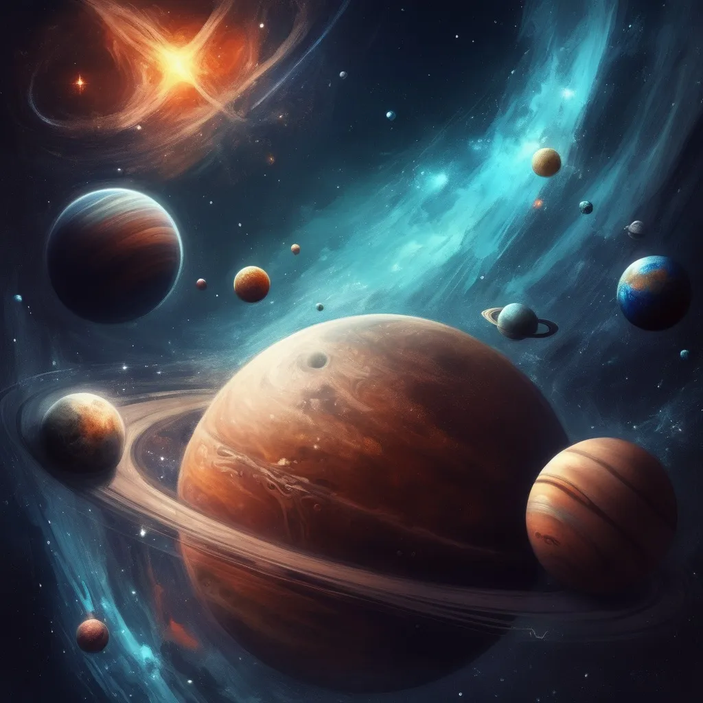 Prompt: draw a realistic space painting with all the planets and stars