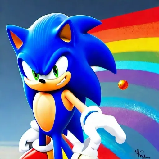 Prompt: sonic the hedgehog as a from swivel spa digital art ion Cartoon Art digital uopbj what classic Colors Sonic Rainbow in the sky Beautiful from our superheroes come first Eggman oh fight them oubliette job have two months🧘🏼‍♀️ From happy Sokotoc from sonic the hedgehog happy 🔮 