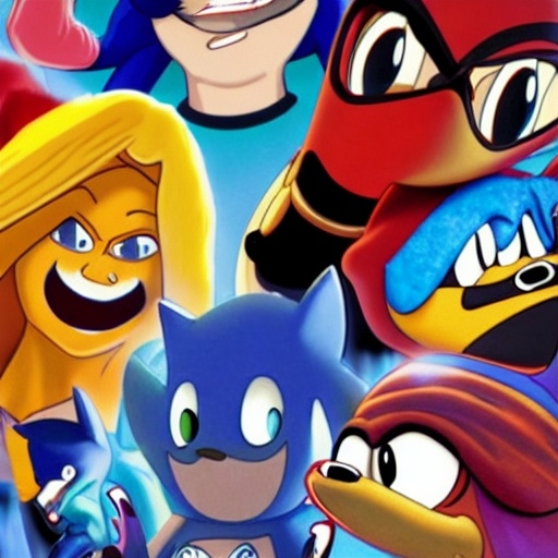 Prompt: Are crossovers overrated? News article. Videogames. Movies. Stock image. Adventure Time. Velma. Bugs Bunny. Shaggy. Batman. Garnet from Steven Universe. Steven Universe. Spider-Man. Sonic, Tails, Michael Jordon.