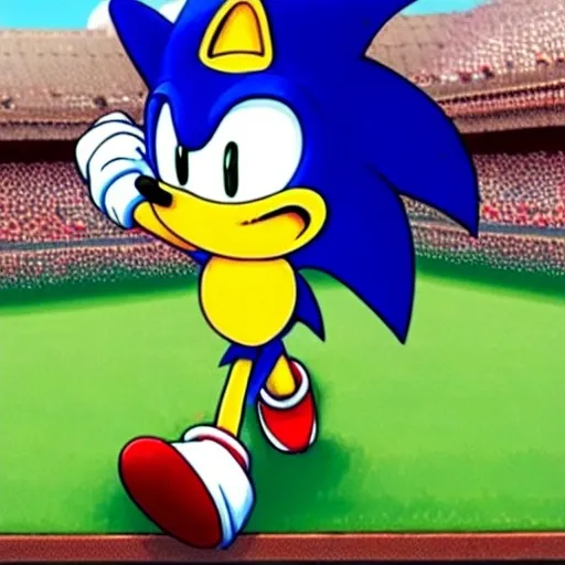 Prompt: What Sonic Simpsons will Sports playing the football Game from what sonic is fastest life Speed run is his wife he kick the soccer ball for detail Simpsons