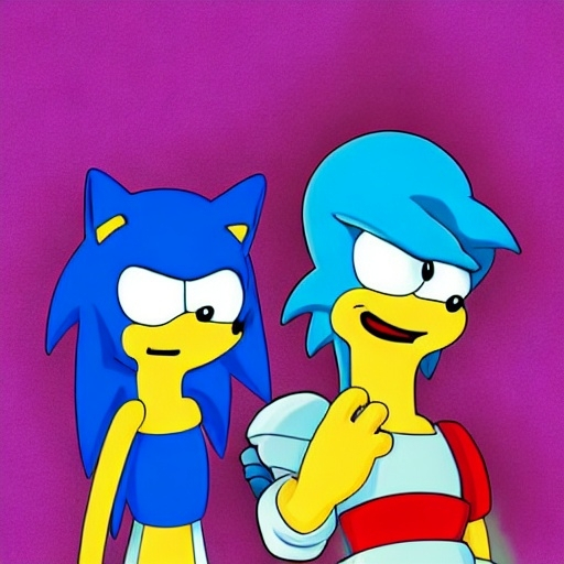 Prompt: Sonic the Simpsons from ( 5 4 3 8 ) with new OC style 
