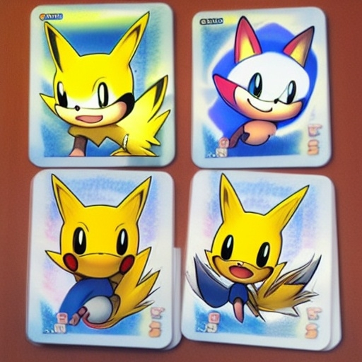 Prompt: baby sonic pokemon bootleg characters card