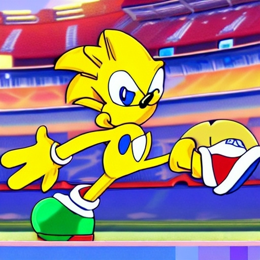 Prompt: What Sonic Simpsons will Sports playing the football Game from what sonic is fastest life Speed run is his wife he kick the soccer ball for detail Simpsons